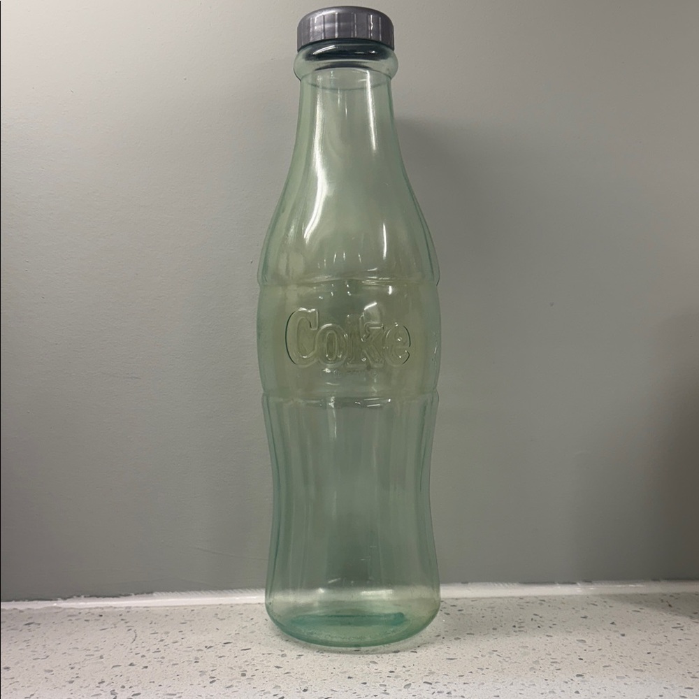 Vintage Coca-Cola Coke Embossed Plastic Coin Bank Bottle with Silver Cap